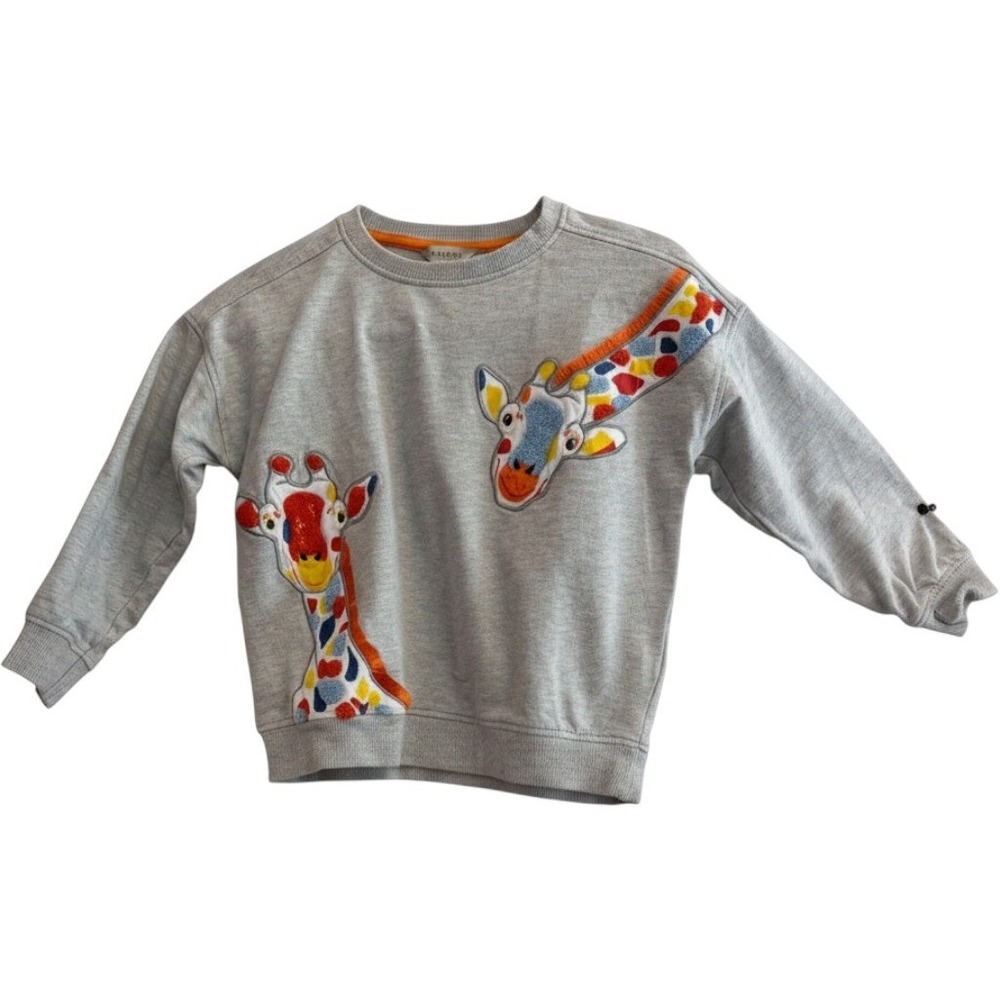 Monsoon Giraffe Sweatshirt Kids 5-6 Years Grey Embroidered Textured Whimsical